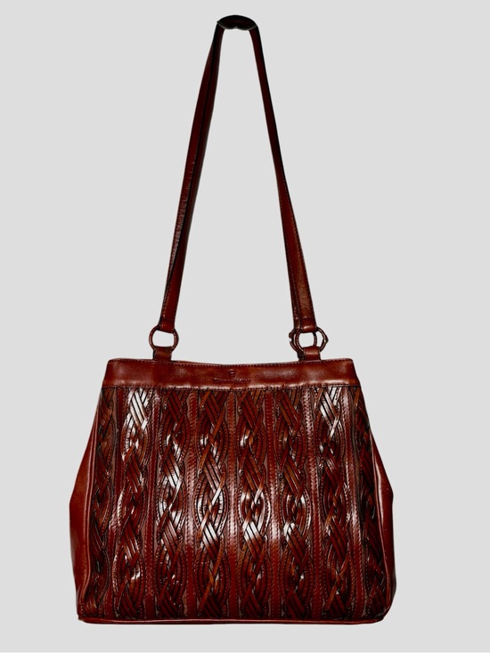Etienne Aigner Handbags - Vintage Etienne Aigner Brown Leather Woven Braided Tote Shoulder Bag